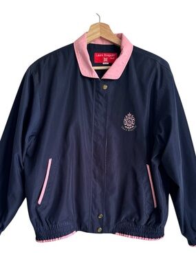 Laura Biagiotti Golf Jacket Navy Pink Trim Logo Bomber Vintage Preppy Sz Small